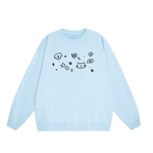 Trendy Sweatshirt With Cat & Dog Print — Blue