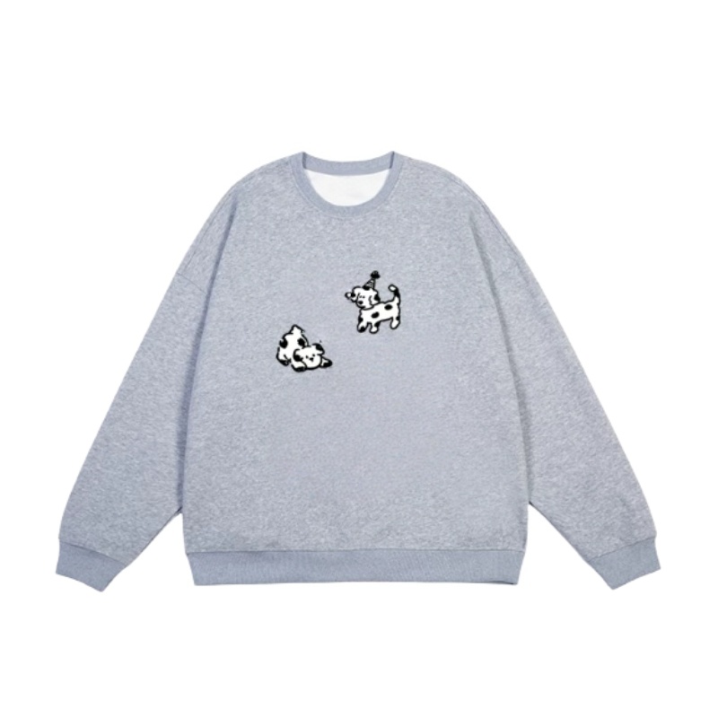 Retro Puppy Print Sweatshirt — Heather Gray