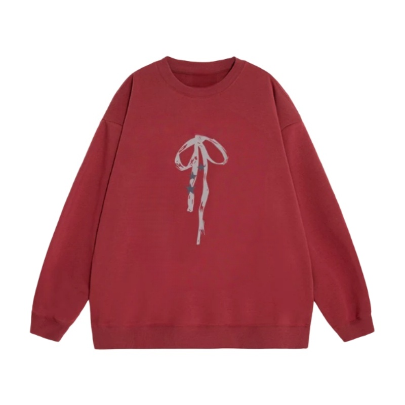 Bow-Print Crewneck Sweatshirt — Burgundy