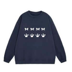 Dark Blue Casual Crew-Neck Sweatshirt