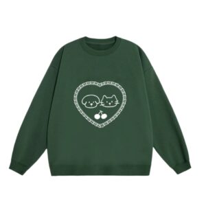Trendy Heart-Print Sweatshirt — Dark Green