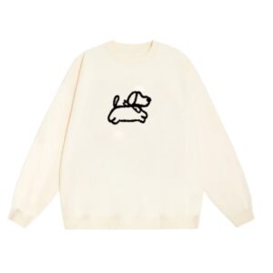 Sketch-Style Puppy Print Sweatshirt — Creamy Apricot