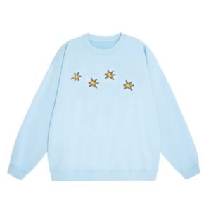Cute Apple & Bear Print Sweatshirt — Blue