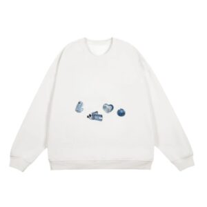 Graphic Sticker Print Crewneck Sweatshirt — Cream White