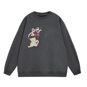 Cute Bear Print And Cherry Ribbon Sweatshirt
